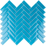Sea Blue Herringbone Glass Tile
