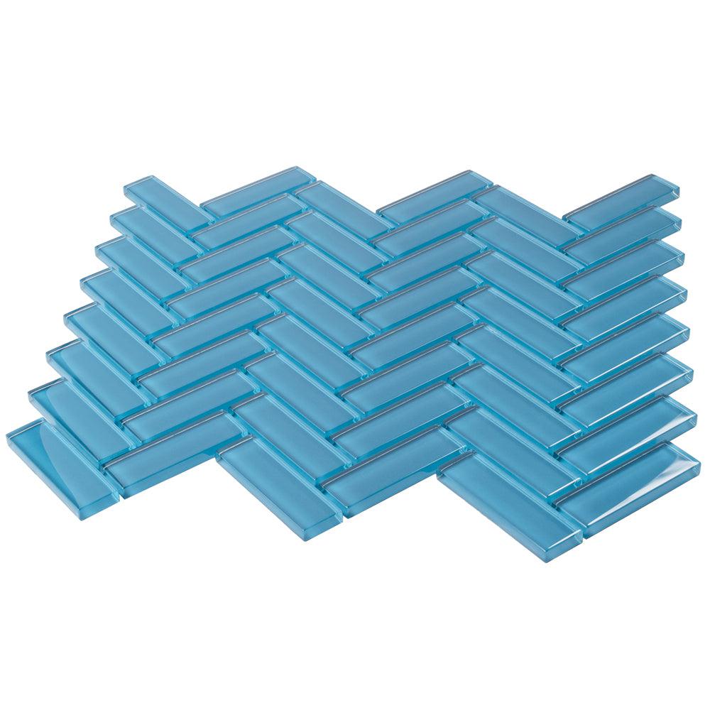 Sky Blue Herringbone Glass Tile | Tile Club