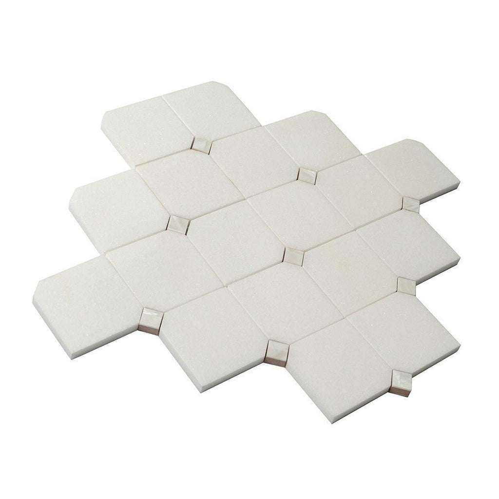 Square Rhombus Pearl White Thassos Shell Tile | Tile Club