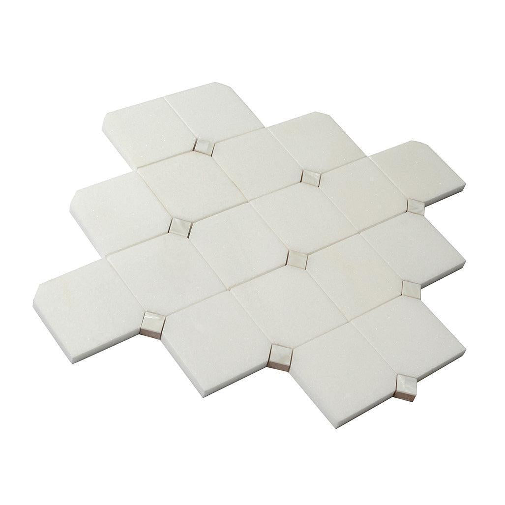 Square Rhombus Pearl White Thassos Shell Tile | Tile Club