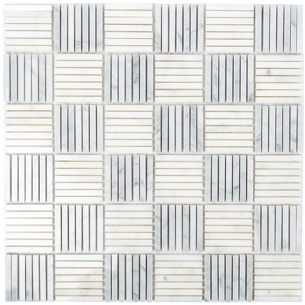 Sticks White Carrara Marble Mosaic Tile
