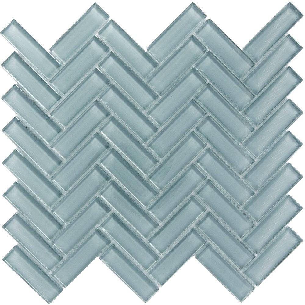 Chic Gray Herringbone Glass Tile