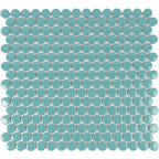 Teal Buttons Porcelain Penny Round Tile