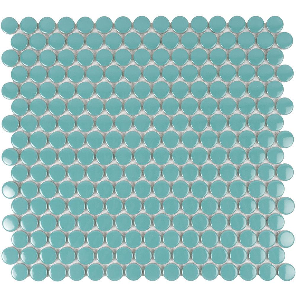 Teal Buttons Porcelain Penny Round Tile Sample