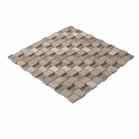 Textured Mini Brick Wooden Beige And Glass Mosaic Tile | Tile Club