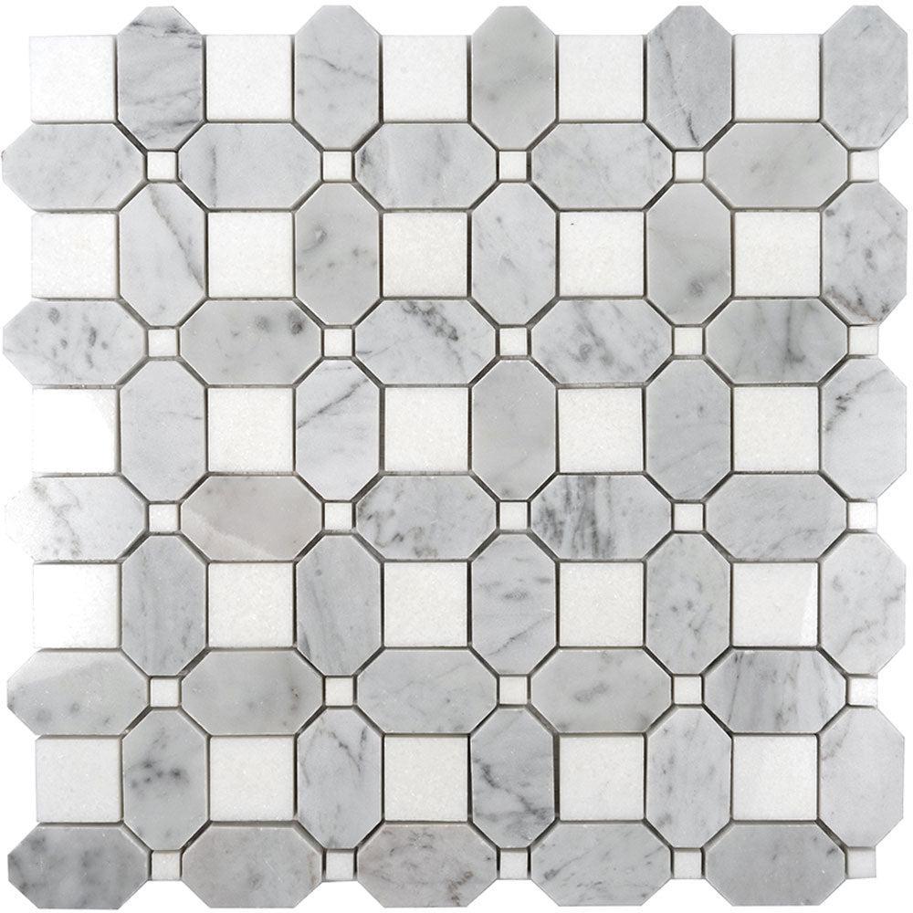 Thassos Square And Carrara Octagon Marble Mosaic Tile