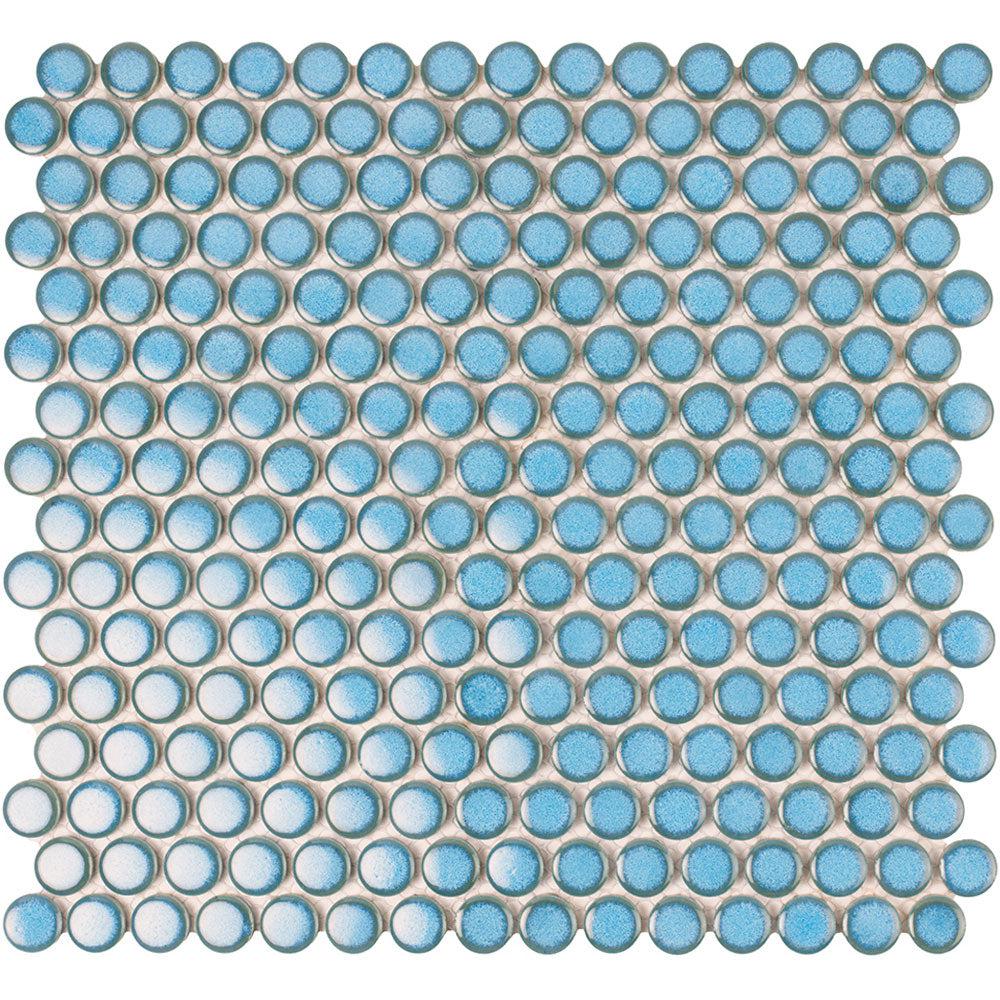 Turquoise Blue Buttons Porcelain Penny Round Tile Sample