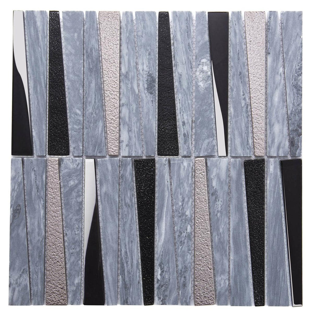 Villa Pyramids Blue Glass & Marble Mosaic Tile