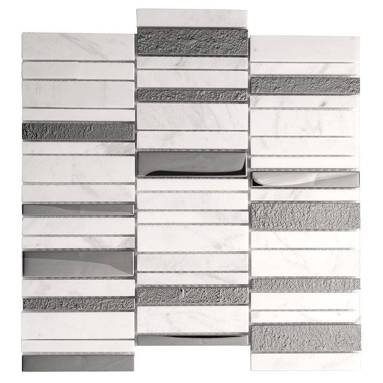 Villa Rapids White Marble & Glass Mosaic Tile Sample
