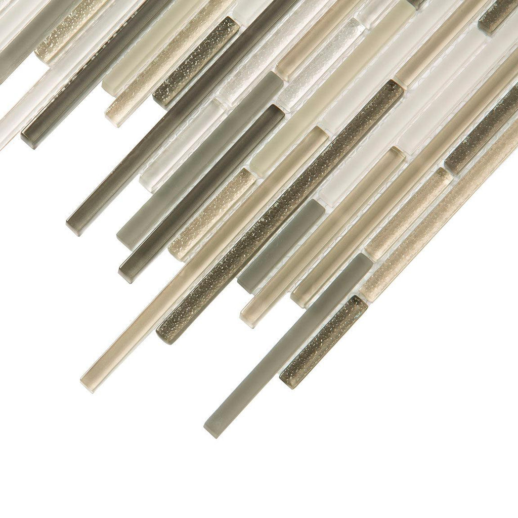 Waterfall Beige & White Linear Glass Mosaic Tile | Tile Club