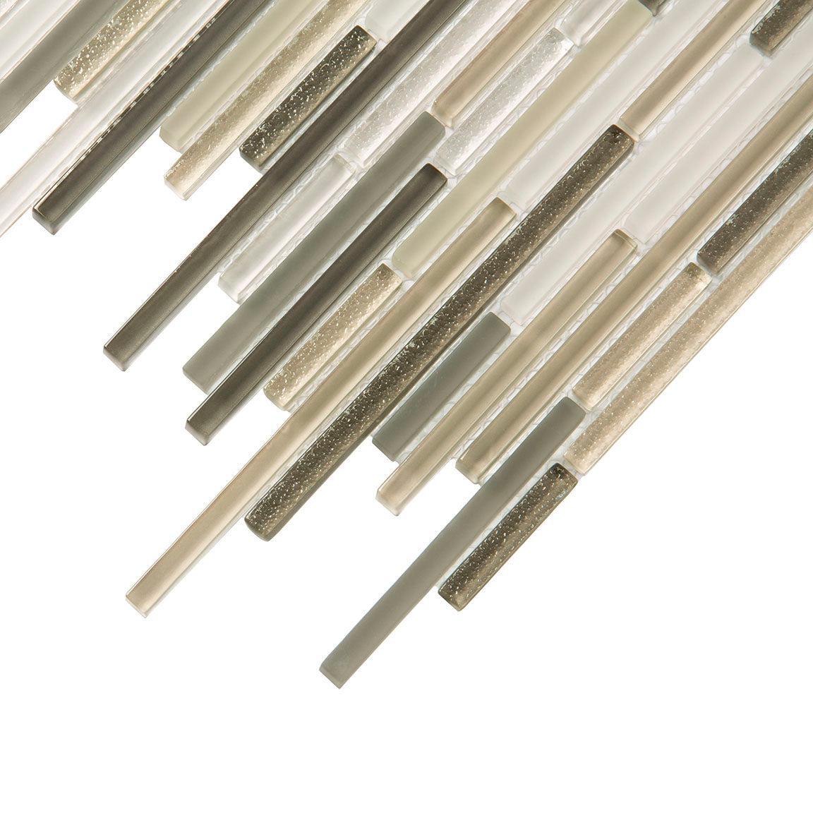 Waterfall Beige & White Linear Glass Mosaic Tile | Tile Club