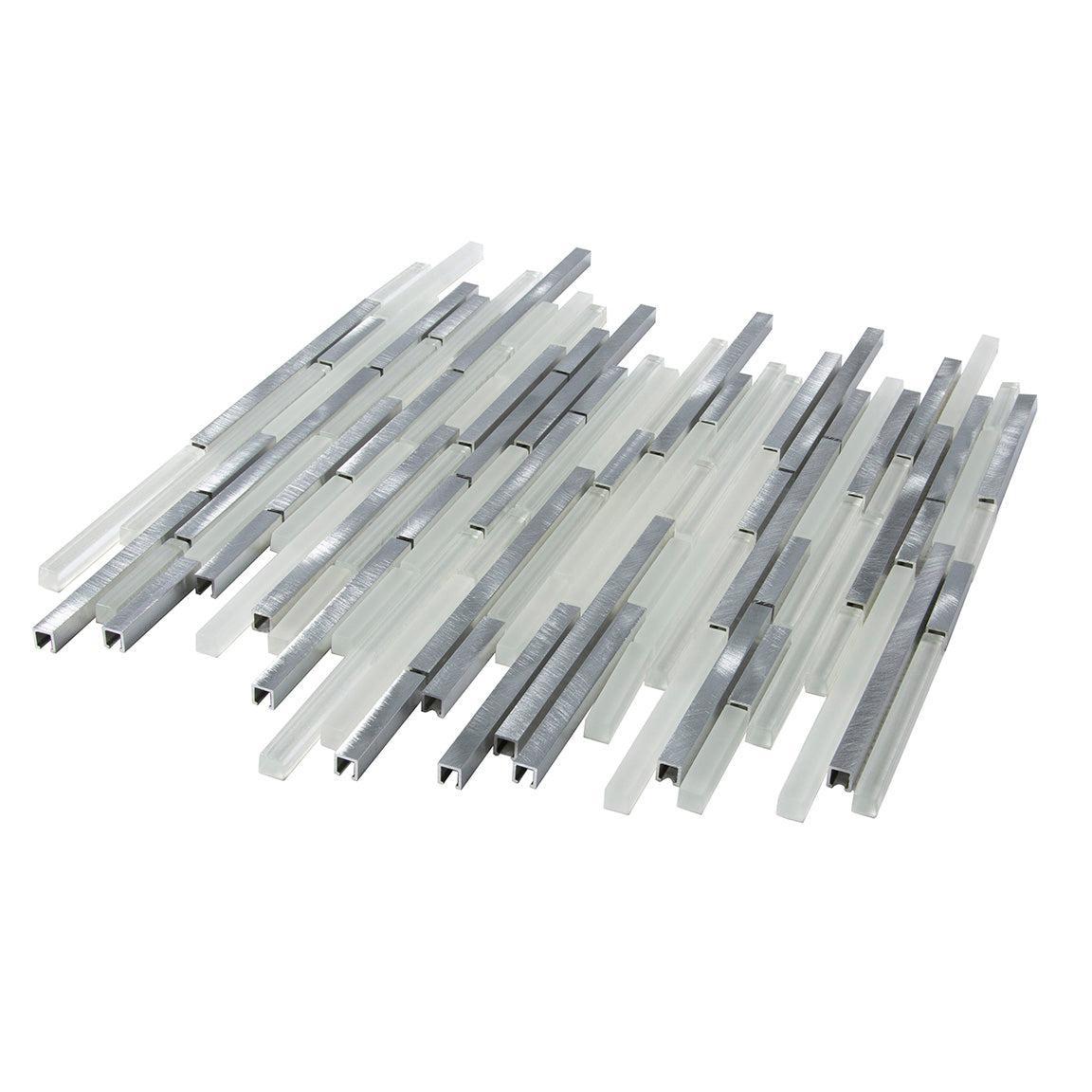 Waterfall Silver White Linear Glass & Metal Mosaic Tile | Tile Club