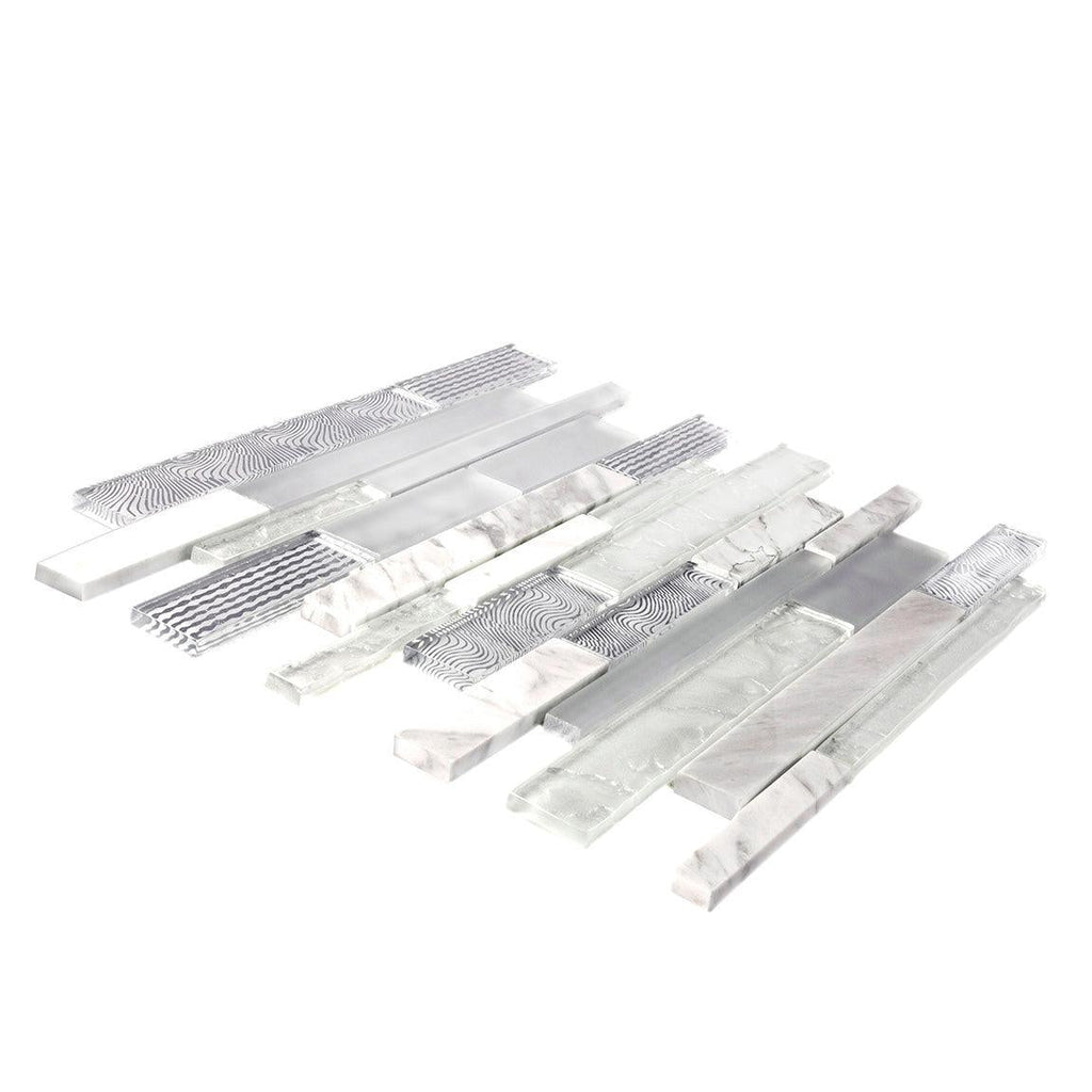 Waterfall Waves White Linear Glass Mosaic Tile | Tile Club