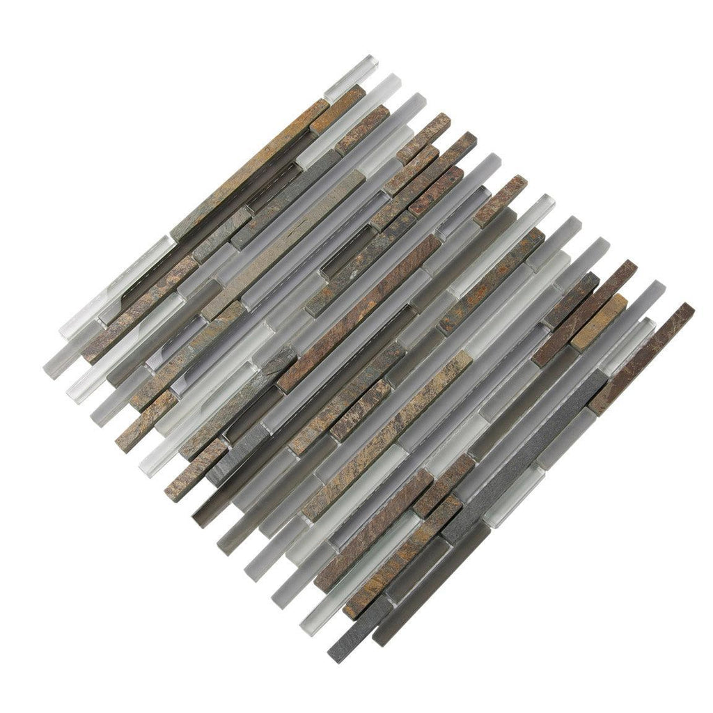 Waterfall White Slate Linear Glass And Slate Mosaic Tile | Tile Club