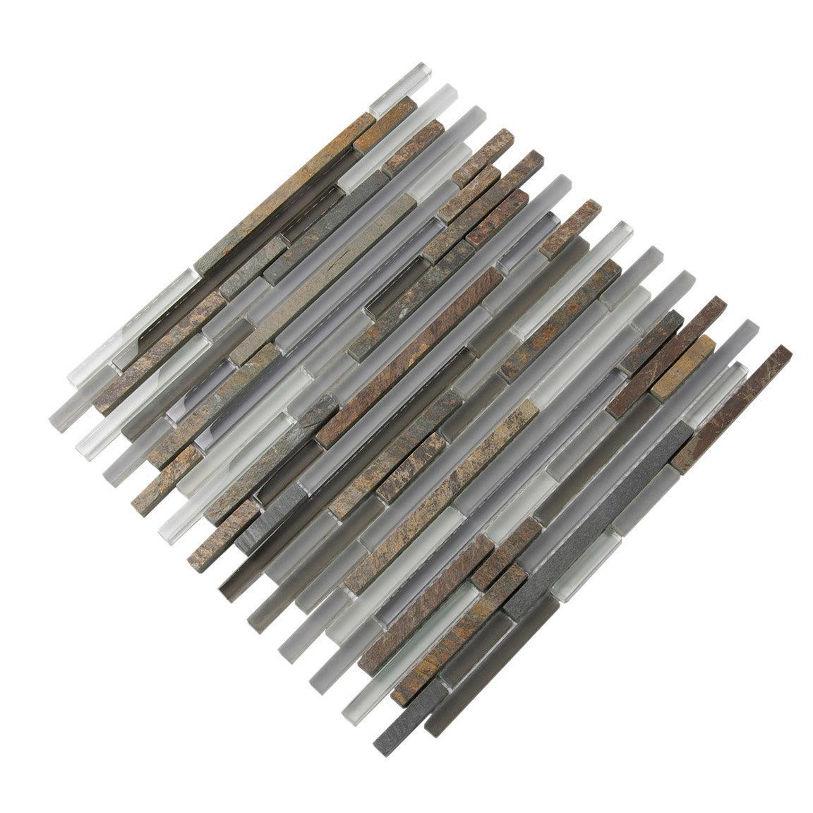 Waterfall White Slate Linear Glass And Slate Mosaic Tile | Tile Club