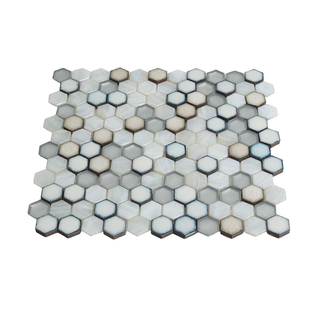White Ceramic And Pearl Glass Hexagon Mosaic Tile | Tile Club