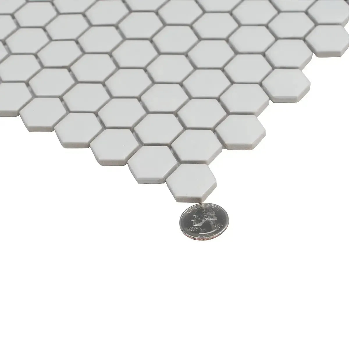 1'' White Matte Hexagon Porcelain Mosaic | Tile Club