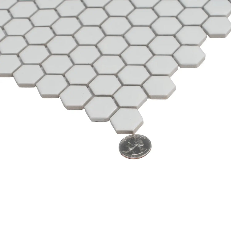 1'' White Matte Hexagon Porcelain Mosaic | Tile Club