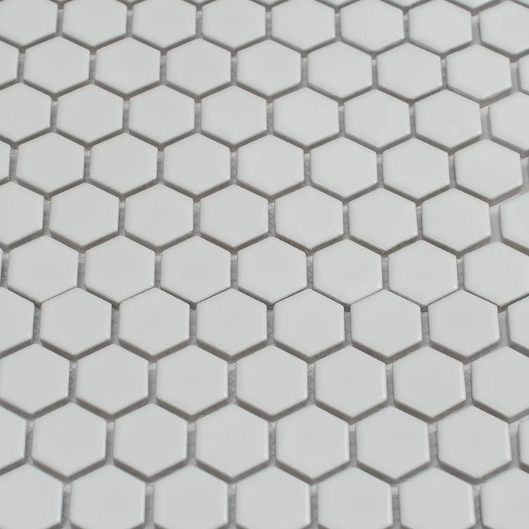 1'' White Matte Hexagon Porcelain Mosaic | Tile Club