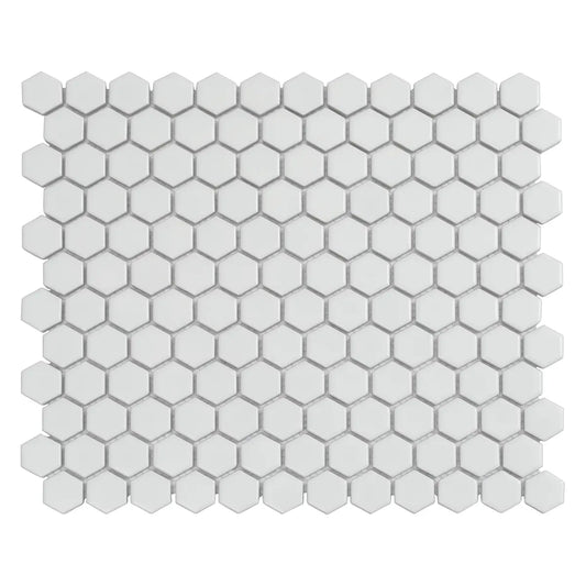 1'' White Matte Hexagon Porcelain Mosaic