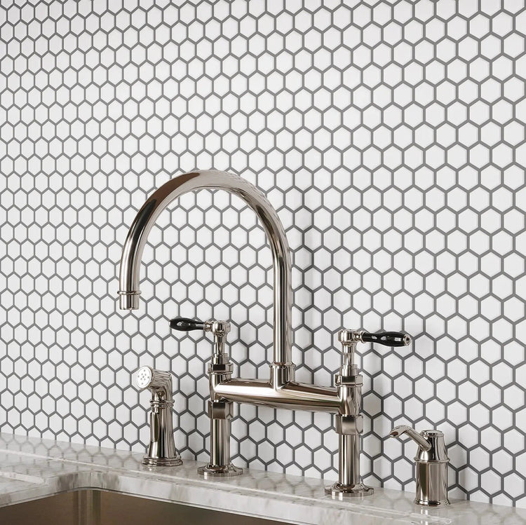 1'' White Matte Hexagon Porcelain Mosaic