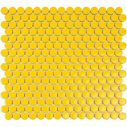 Yellow Buttons Porcelain Penny Round Tile Sample