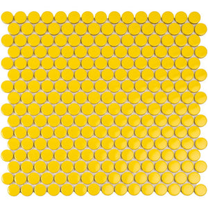 Yellow Buttons Porcelain Penny Round Tile Sample