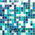 Blue and White Gradient Squares Glass Pool Tile