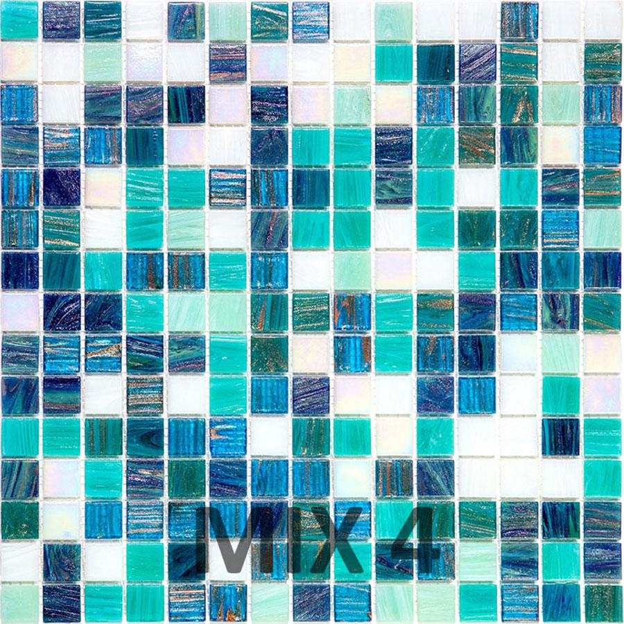 Blue and White Gradient Squares Glass Pool Tile