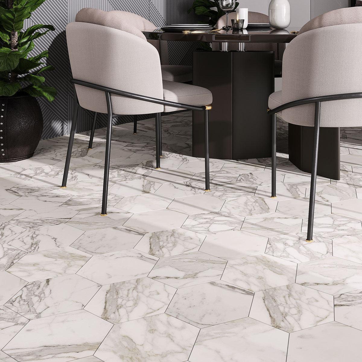 Calacatta gold marble hexagon floor tiles