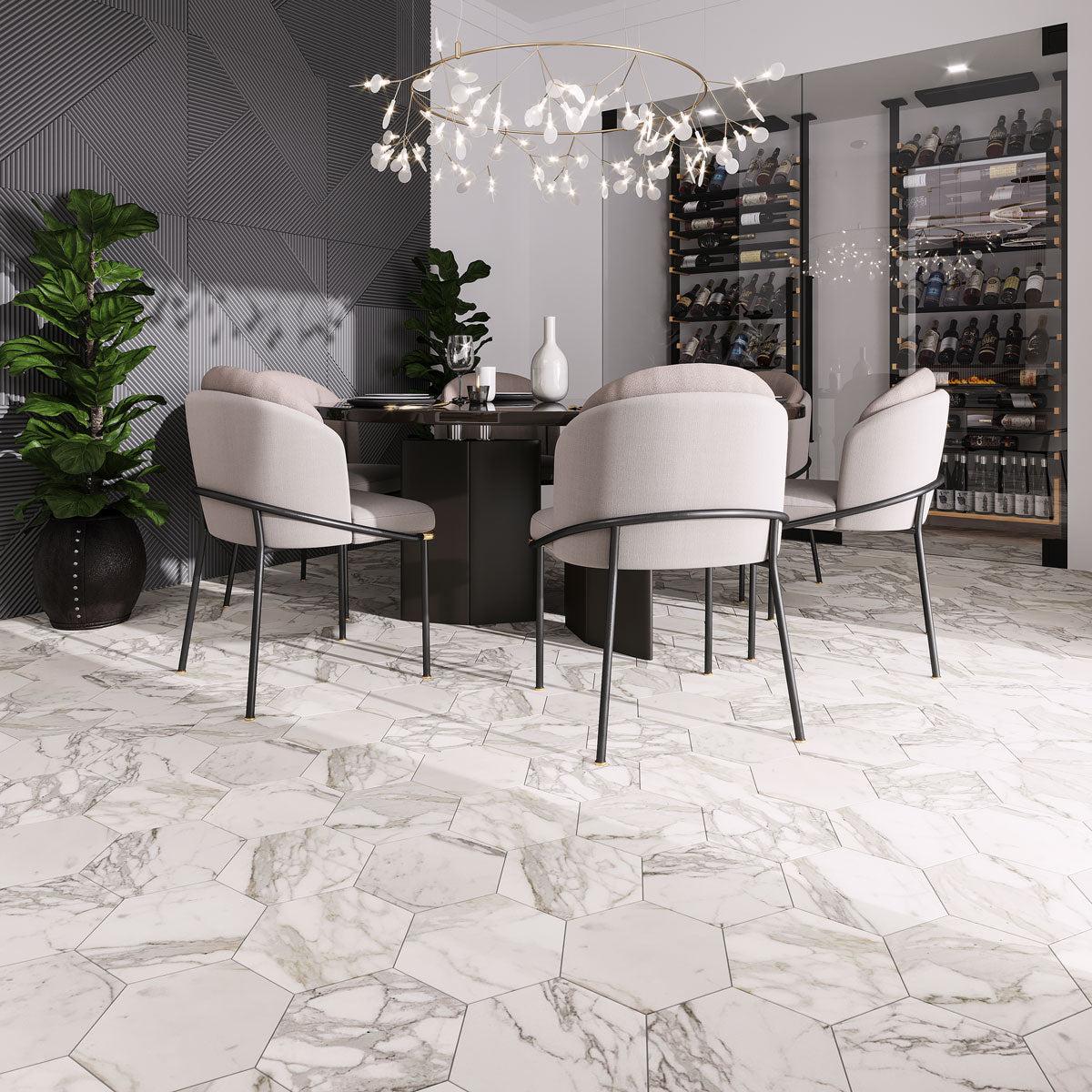 10" Calacatta Gold Marble Hexagon Tile Honed | Tile Club