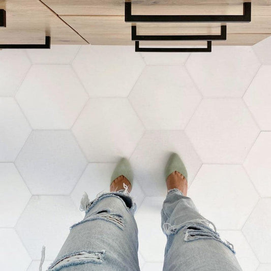 White Marble Hexagon Tile Bathroom Floor