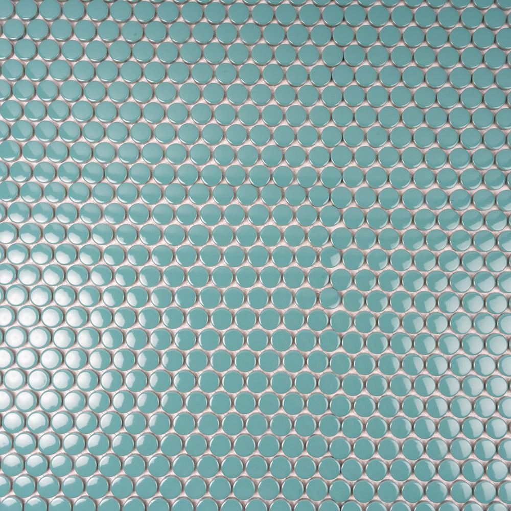 Teal Buttons Porcelain Penny Round Tile | Tile Club