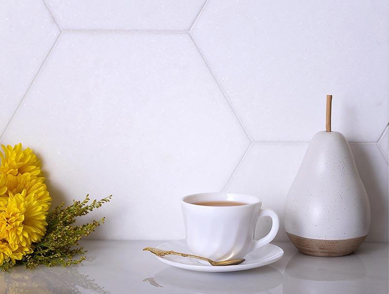 10" Hexagon Thassos White Honed | Tile Club