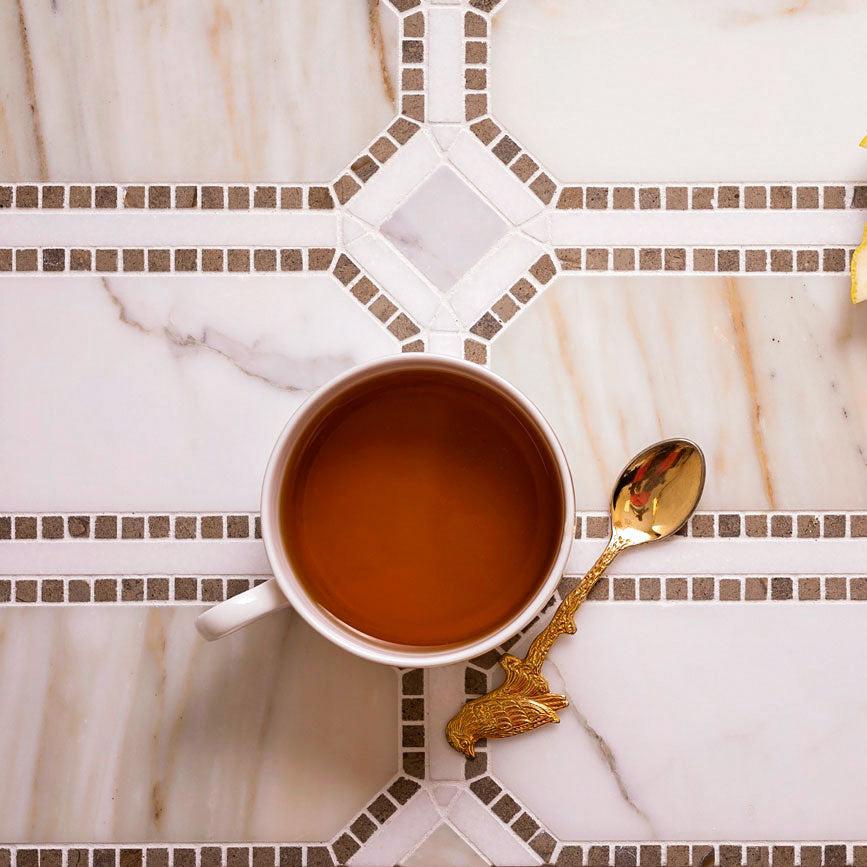 Calacatta Gold Octagon With Lagos Azul Dots