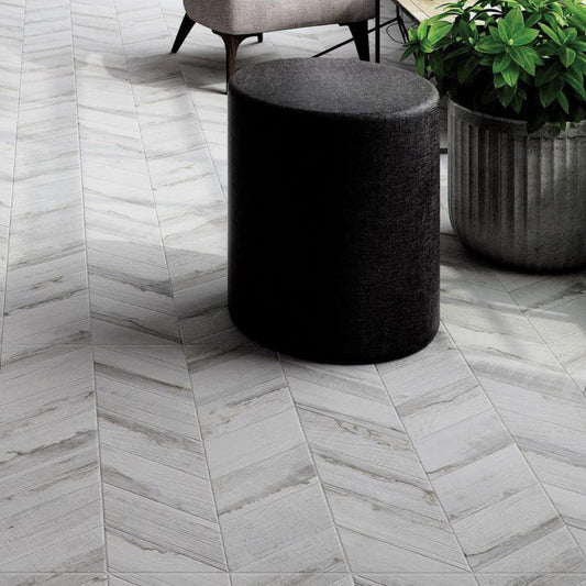 Spiga Olson Gris Gray Wood-Look Chevron Porcelain Tile