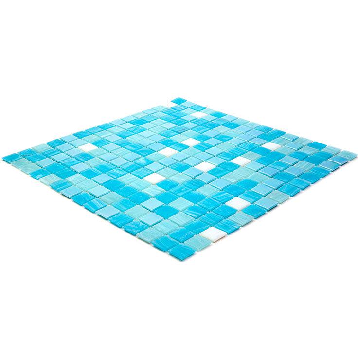 White and Ocean Blue Gradient Mixed Squares Glass Pool Tile | Tile Club