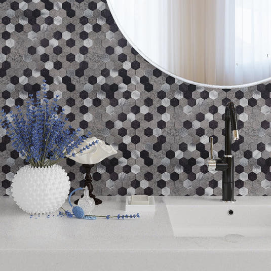1.25" Silver, Grey and Black Hexagon Peel and Stick Tile | Tile Club