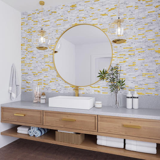White and Gold Stack Peel and Stick Tile Sample | Tile Club