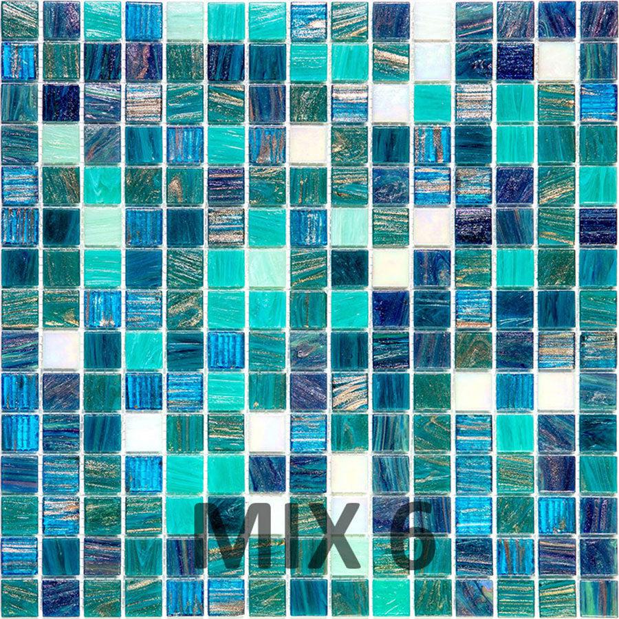 Blue and White Gradient Squares Glass Pool Tile | Tile Club