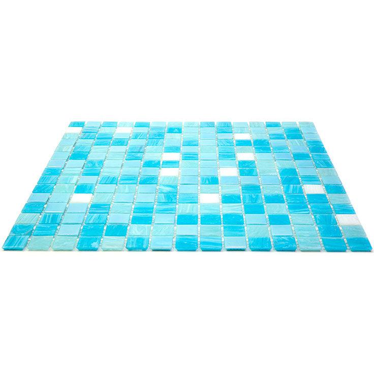 White and Ocean Blue Gradient Mixed Squares Glass Pool Tile | Tile Club