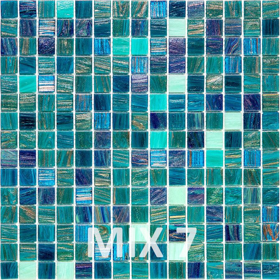 Blue and White Gradient Squares Glass Pool Tile | Tile Club