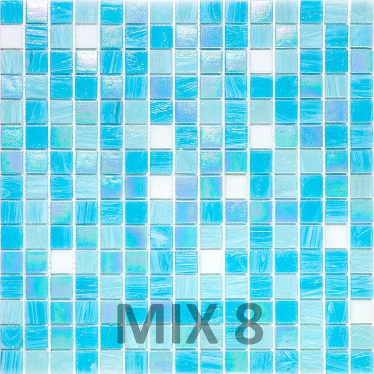 White and Ocean Blue Gradient Mixed Squares Glass Pool Tile | Tile Club