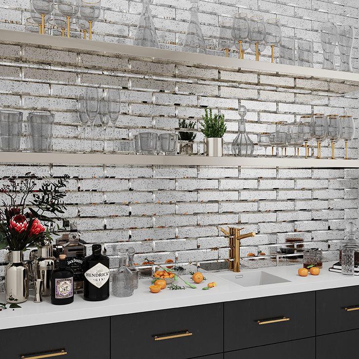 3x12 Beveled Antique Mirror Glass Subway Tile | Tile Club