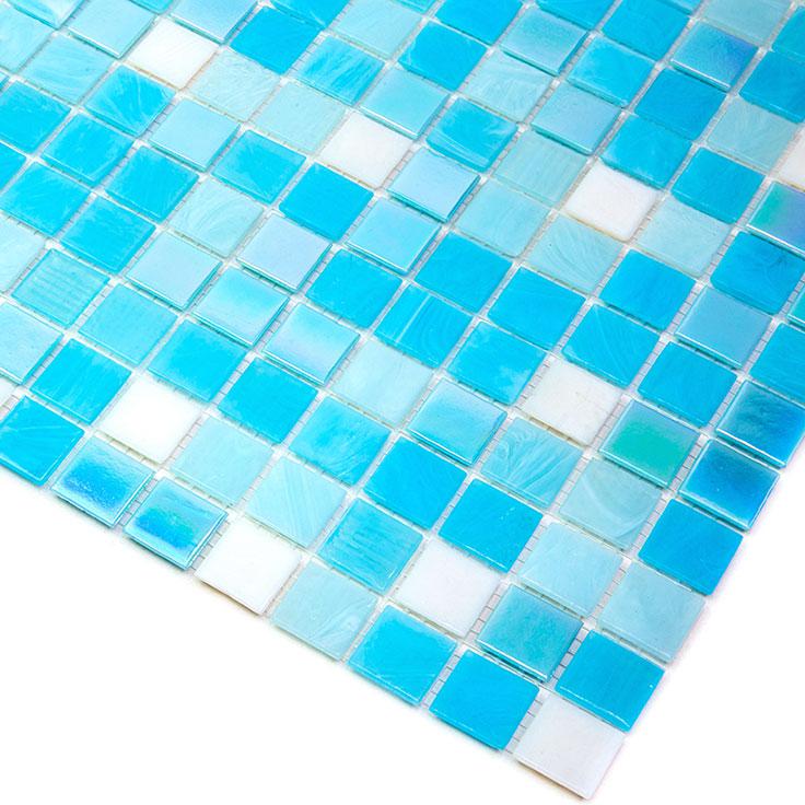 White and Ocean Blue Gradient Mixed Squares Glass Pool Tile | Tile Club
