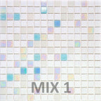 White and Ocean Blue Gradient Mixed Squares Glass Pool Tile | Tile Club