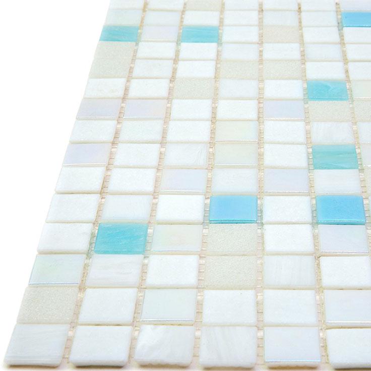 White and Ocean Blue Gradient Mixed Squares Glass Pool Tile