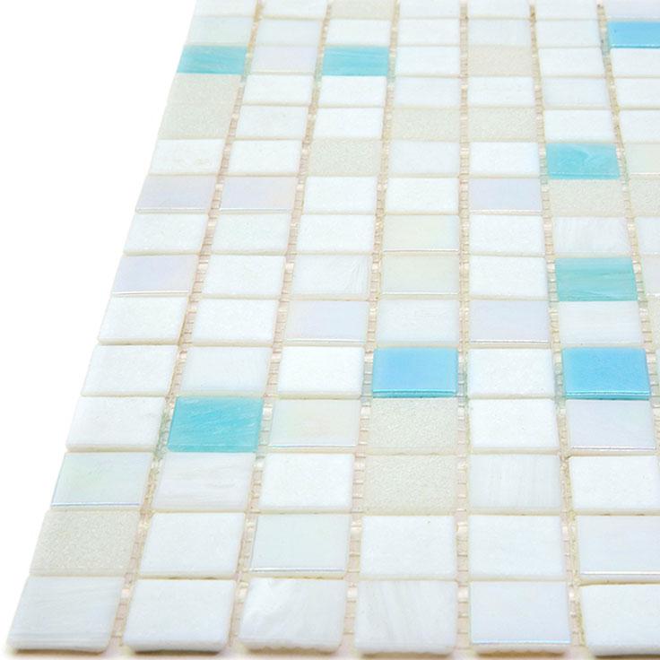 White and Ocean Blue Gradient Mixed Squares Glass Pool Tile | Tile Club