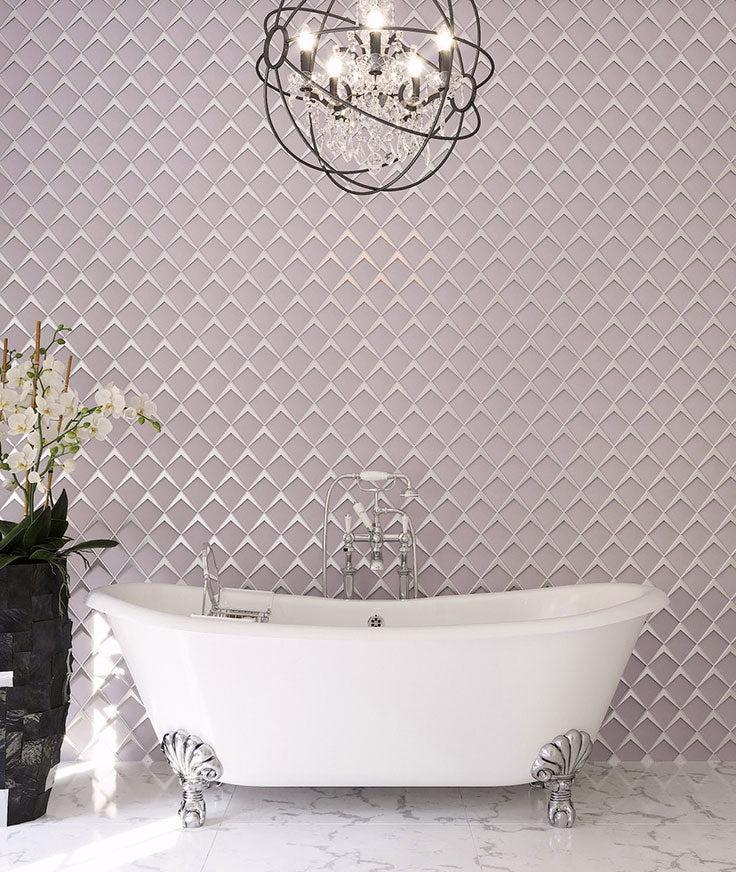 Vintage Bathroom Style with Blush Frost Diamond Glass Mosaic Tile Bathtub Surround