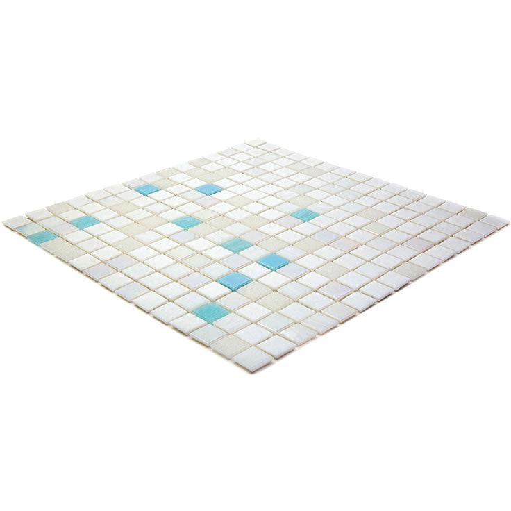 White and Ocean Blue Gradient Mixed Squares Glass Pool Tile | Tile Club